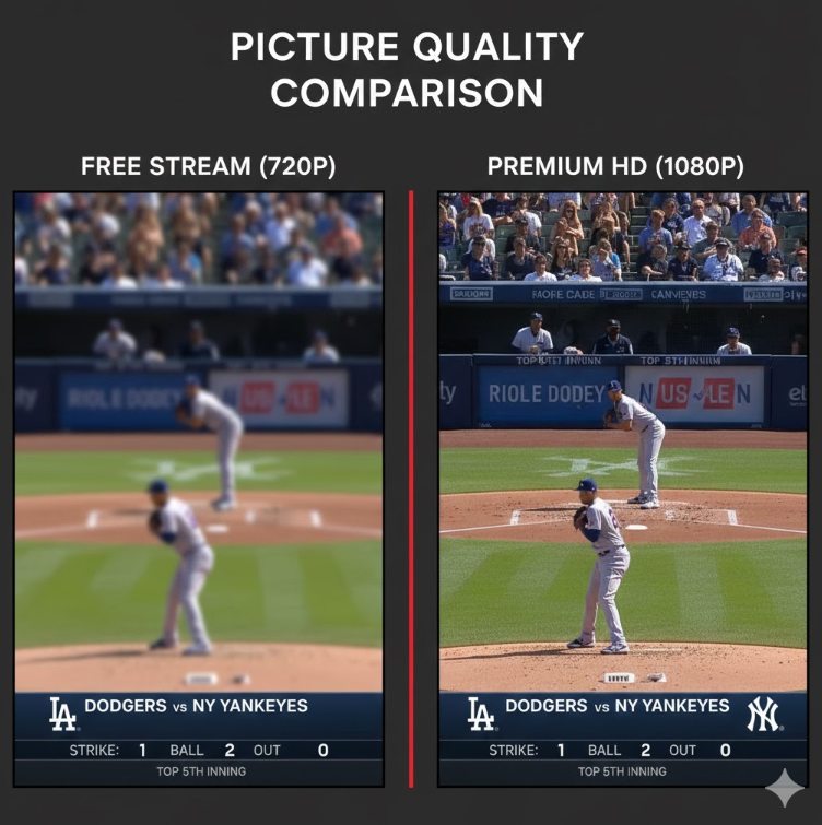 MLB 무료 vs 유료 중계 화질 비교 스크린샷 MLB 무료 vs 유료 중계 화질 비교 스크린샷