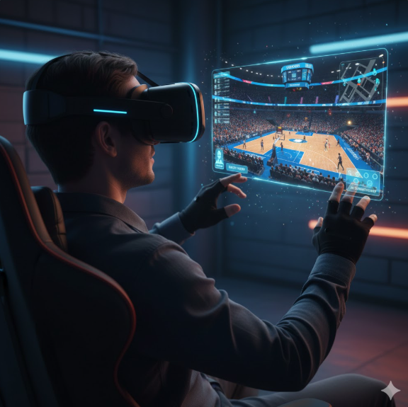 가상현실(VR)과 스트리밍 기술이 결합한 미래형 농구 생중계 데모 장면을 시각화하고 있습니다. 가상현실(VR)과 스트리밍 기술이 결합한 미래형 농구 생중계 데모 장면을 시각화하고 있습니다.