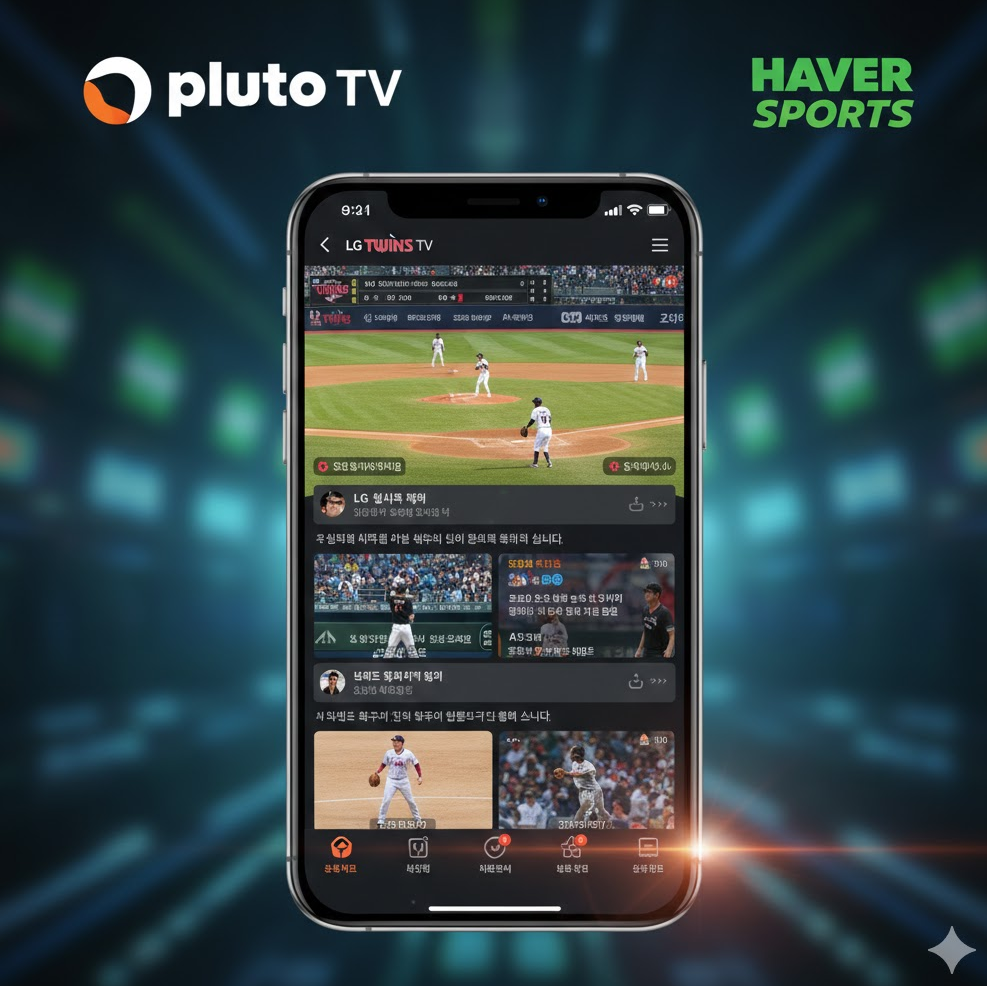 무료 스포츠 중계 앱 인터페이스 콜라주. Pluto TV, Naver Sports 로고와 함께 모바일 화면이 포함된 현대적 이미지” class= 무료 스포츠 중계 앱 인터페이스 콜라주. Pluto TV, Naver Sports 로고와 함께 모바일 화면이 포함된 현대적 이미지